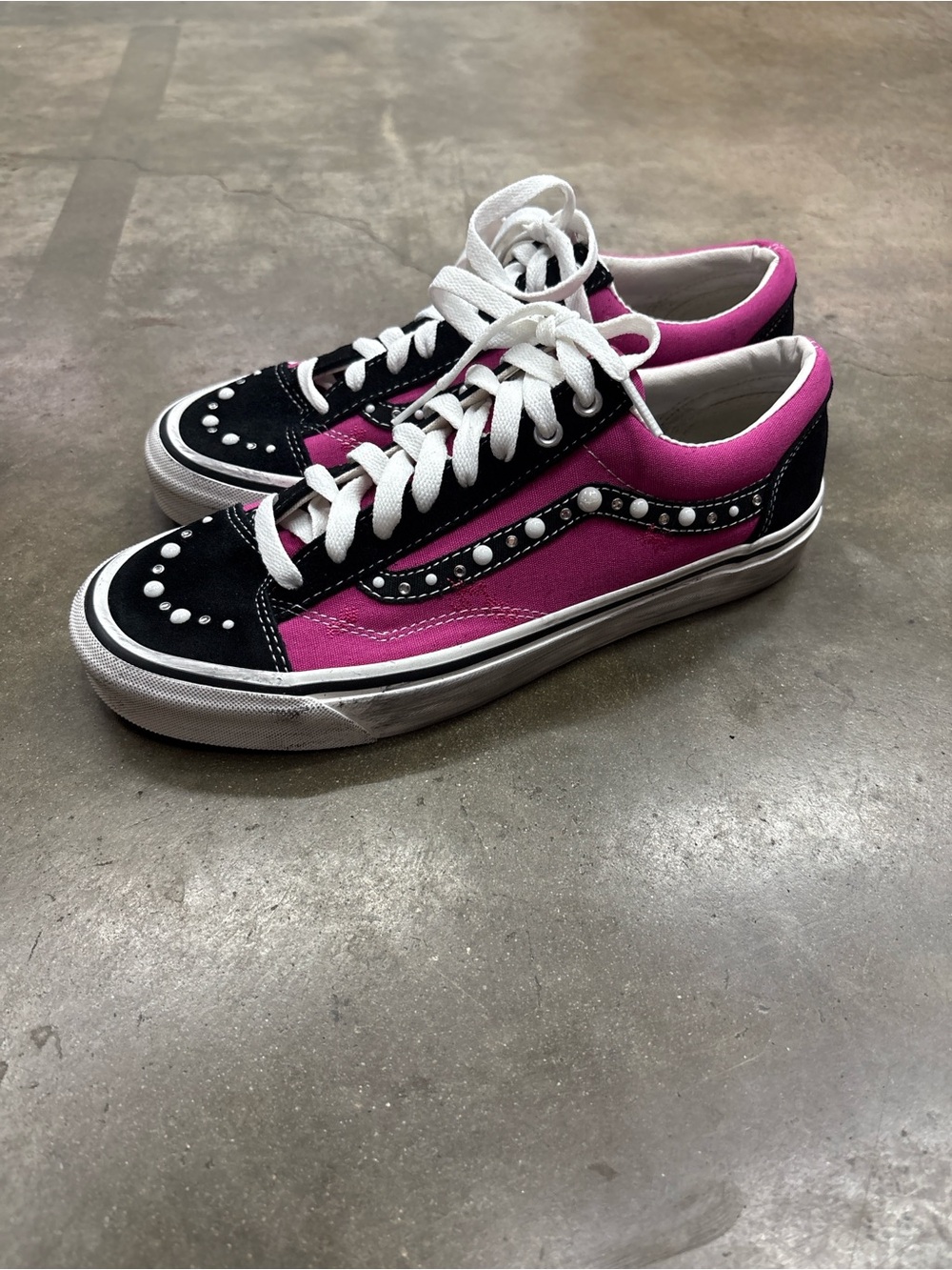 Vans Black and Pink Studded Old Skool Sneakers - Women's